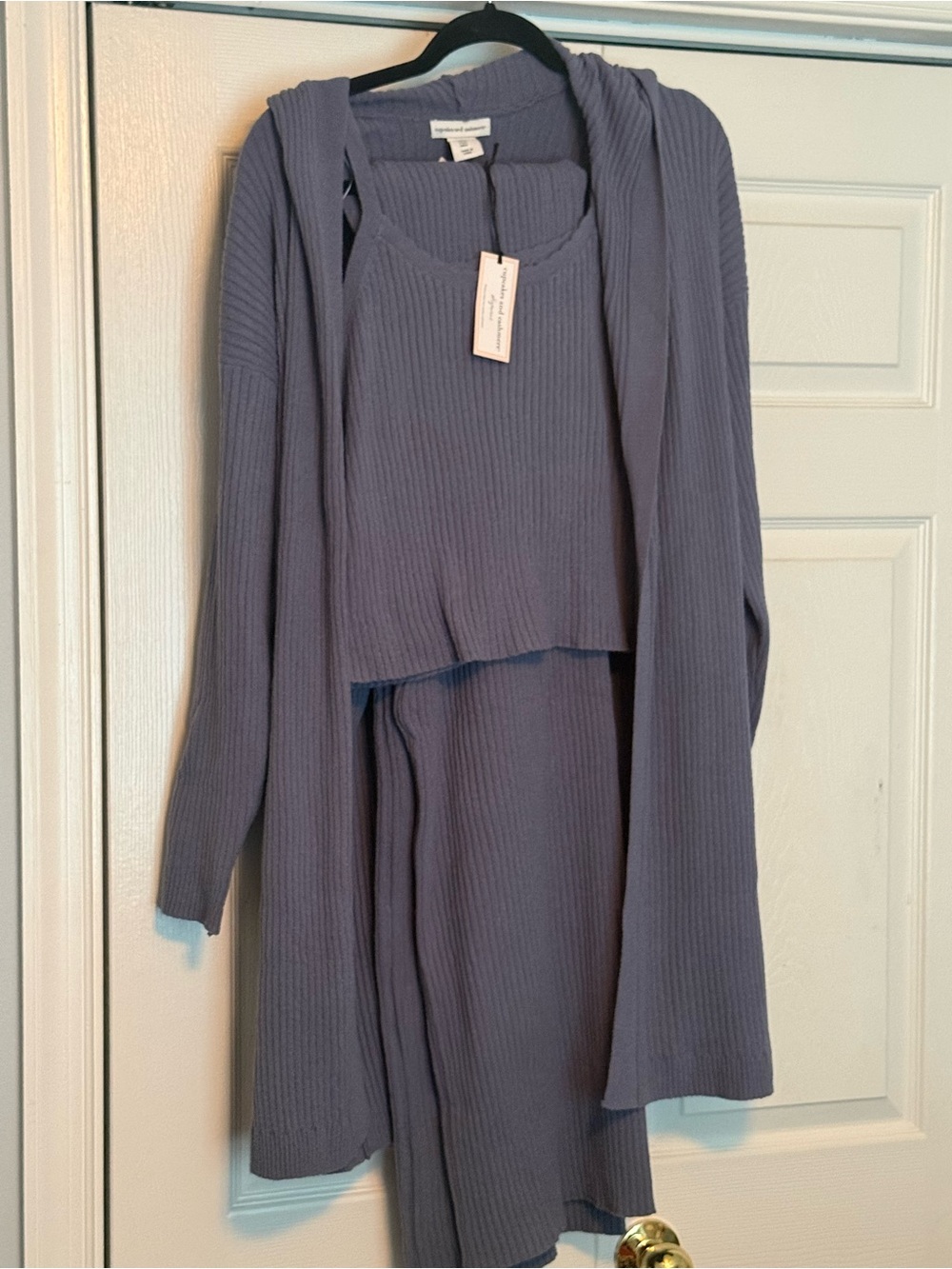 cupcakes & cashmere Soft Ribbed Sleepwear Set in Slate Blue